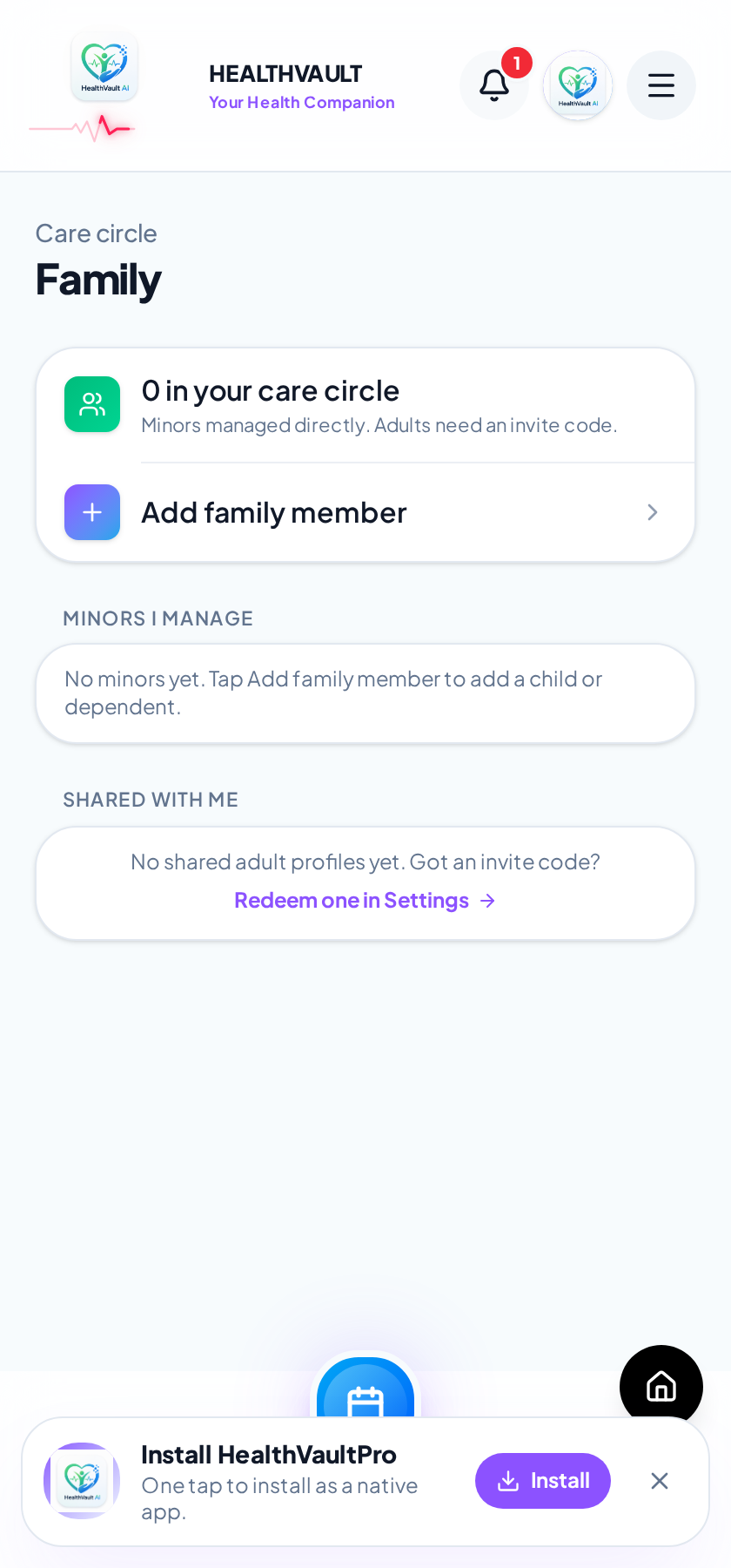 Family sharing screen