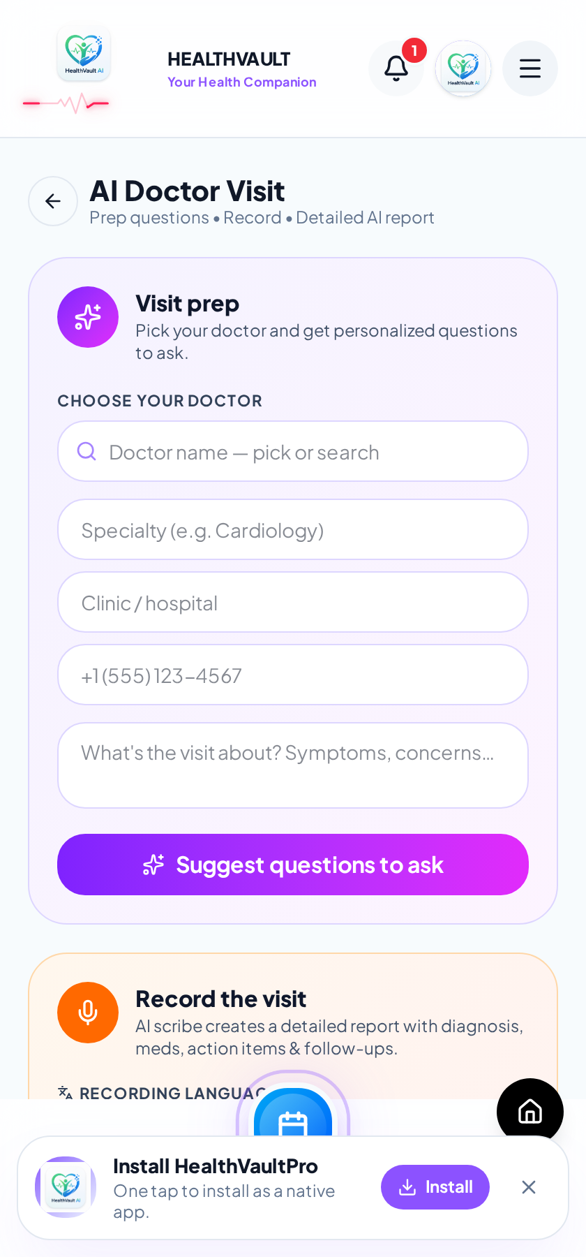 Doctor & visit cards screen