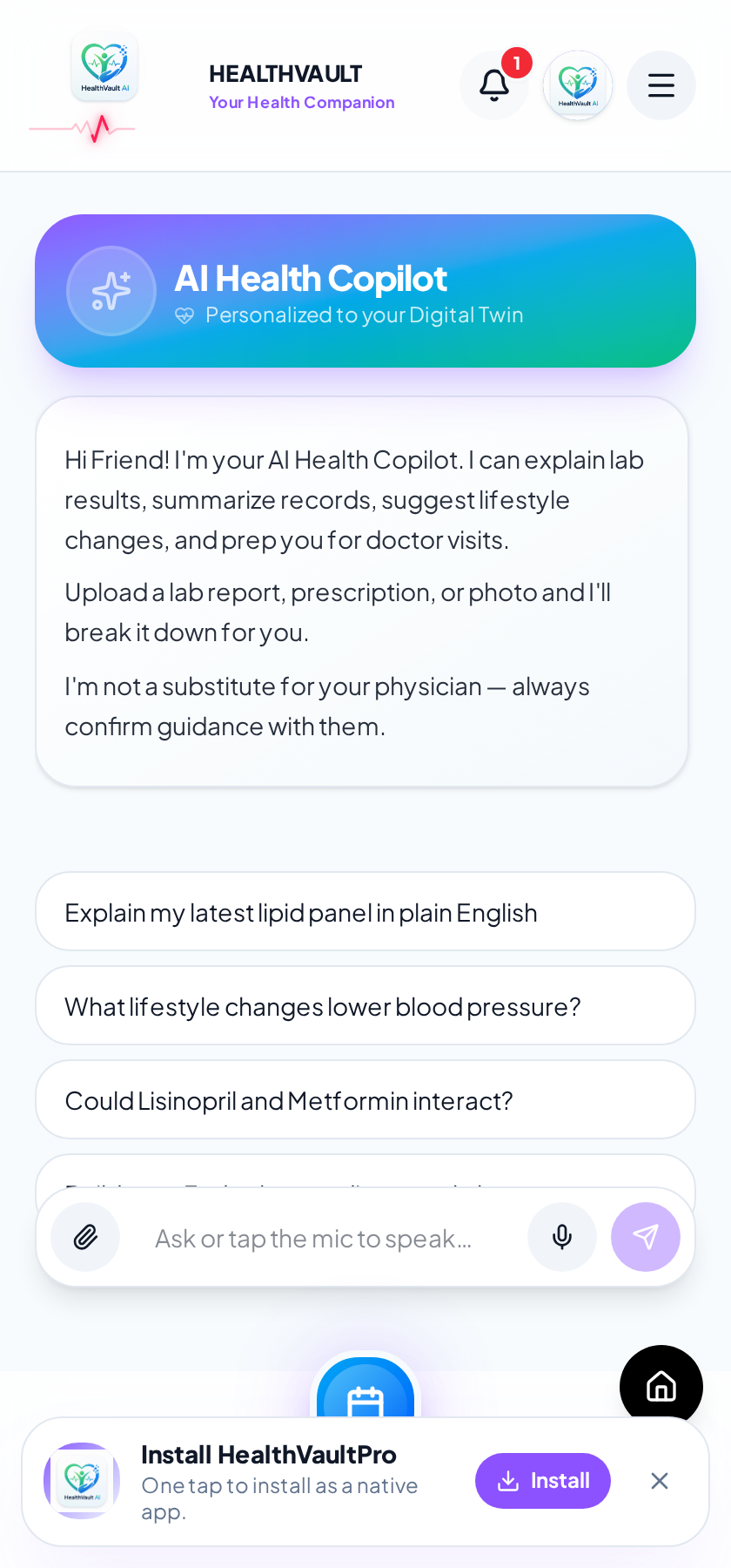 HealthNaviq copilot screen