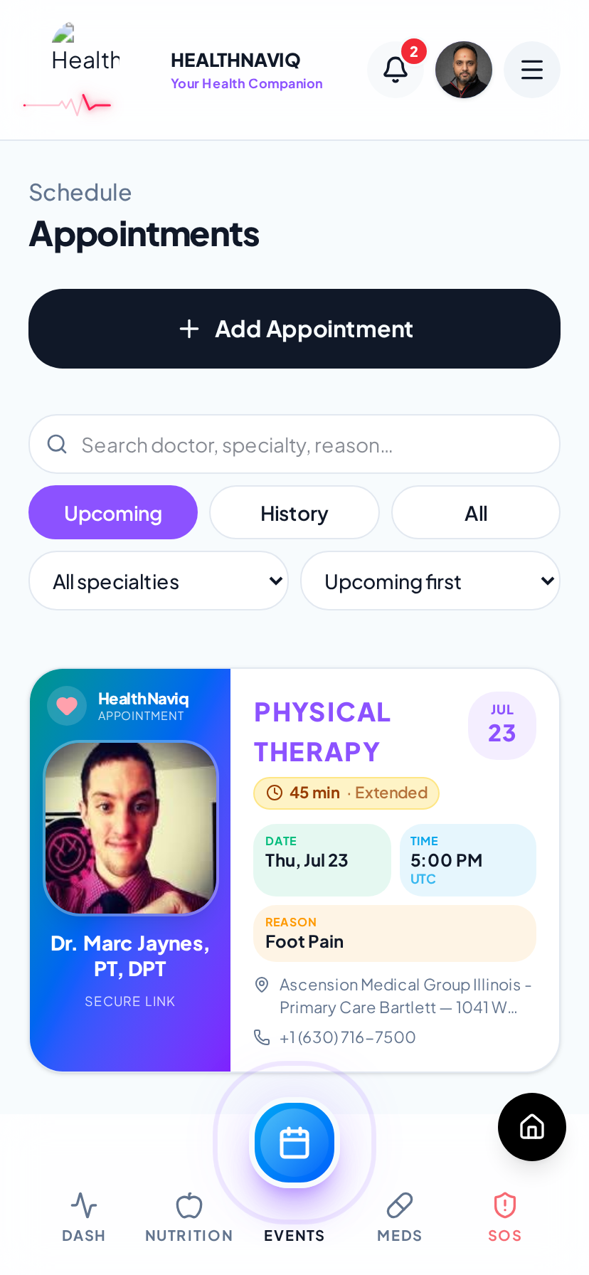 Appointments screen