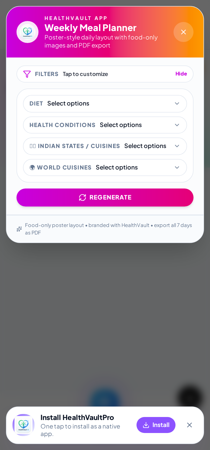 Weekly meal planner screen