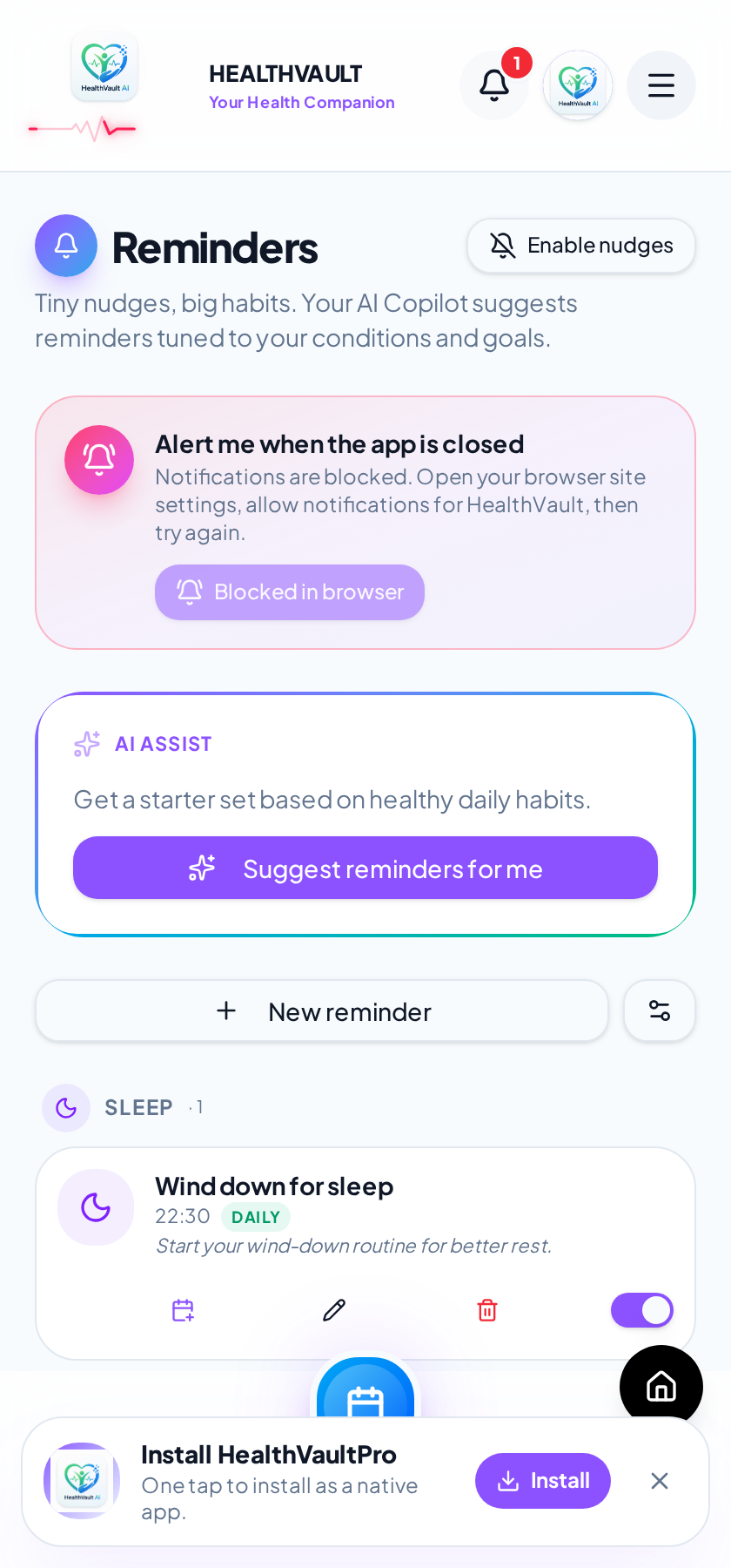 Smart reminders screen