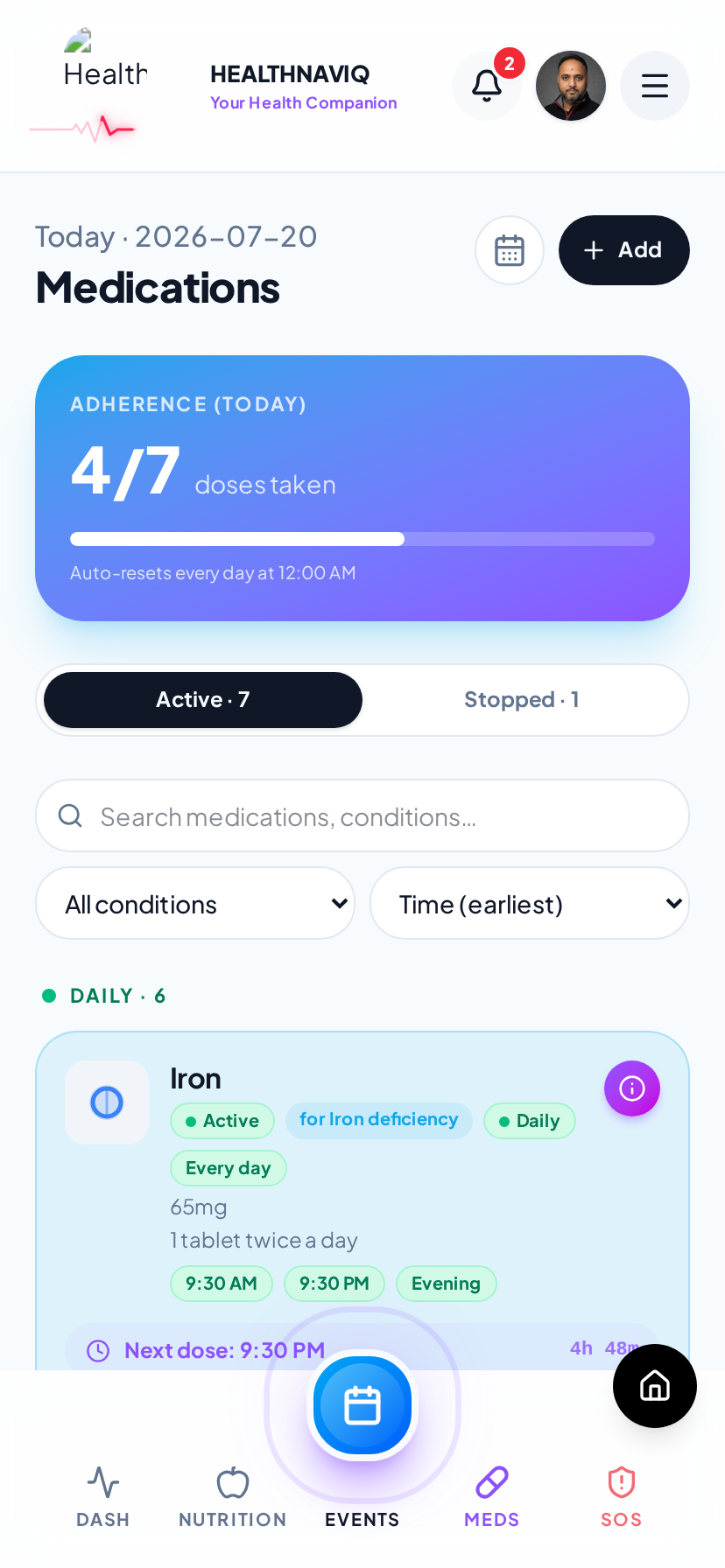 Medication tracking screen