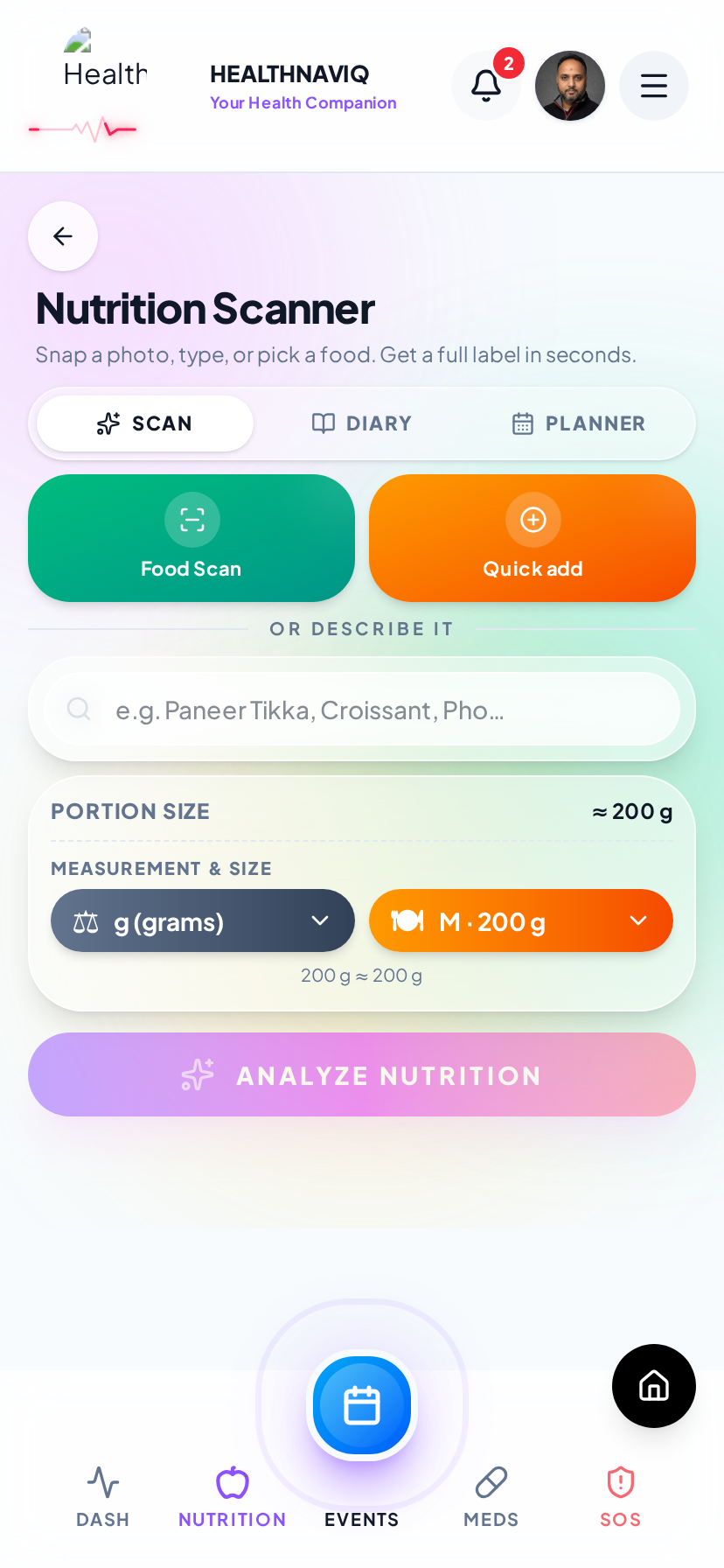 Snap a meal, log it in one tap