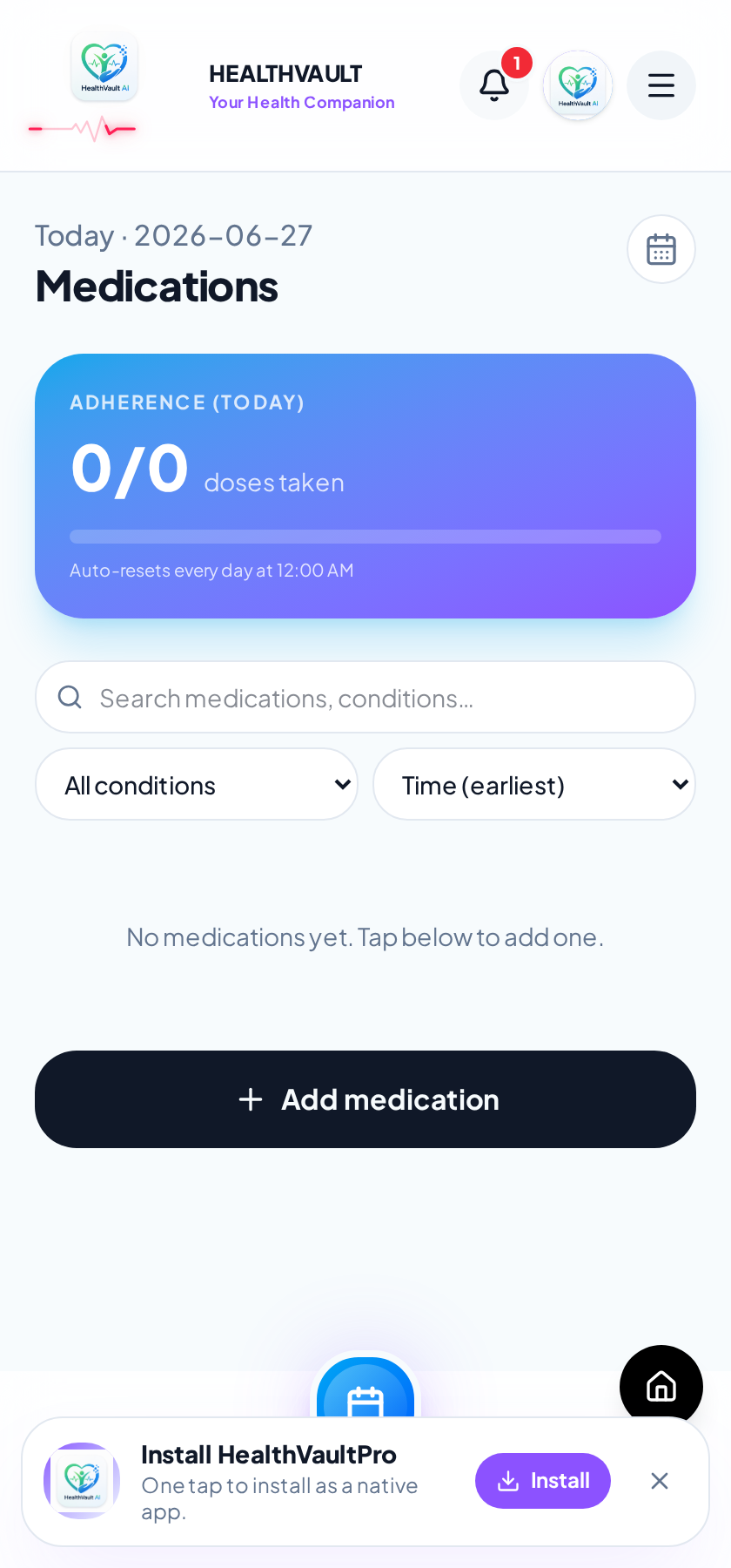 Medication tracking screen