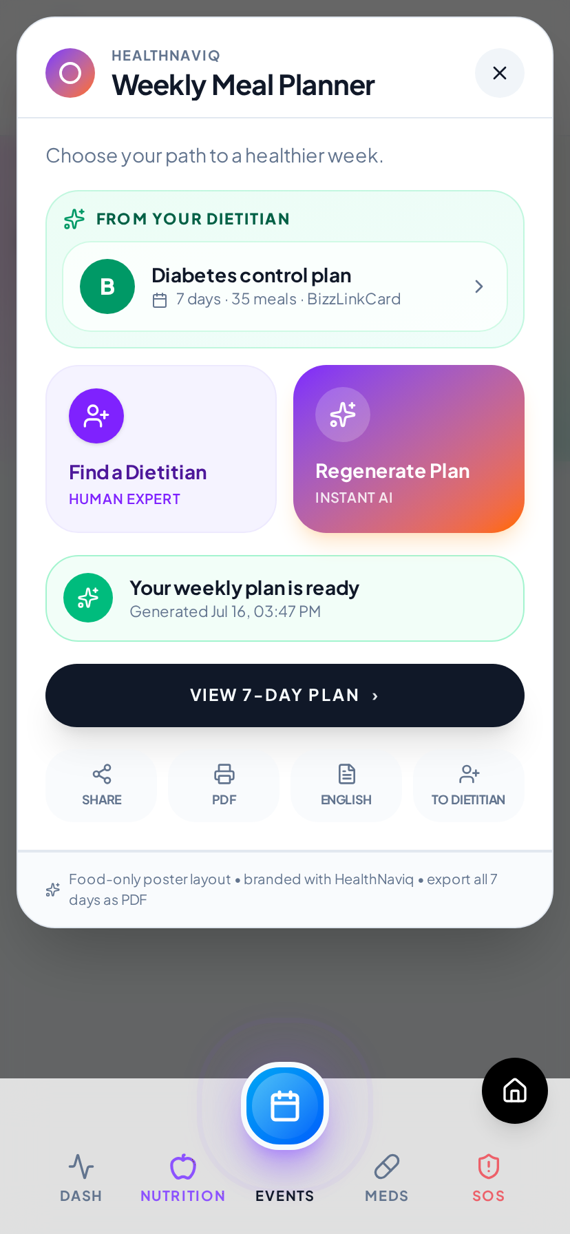 Weekly meal planner screen