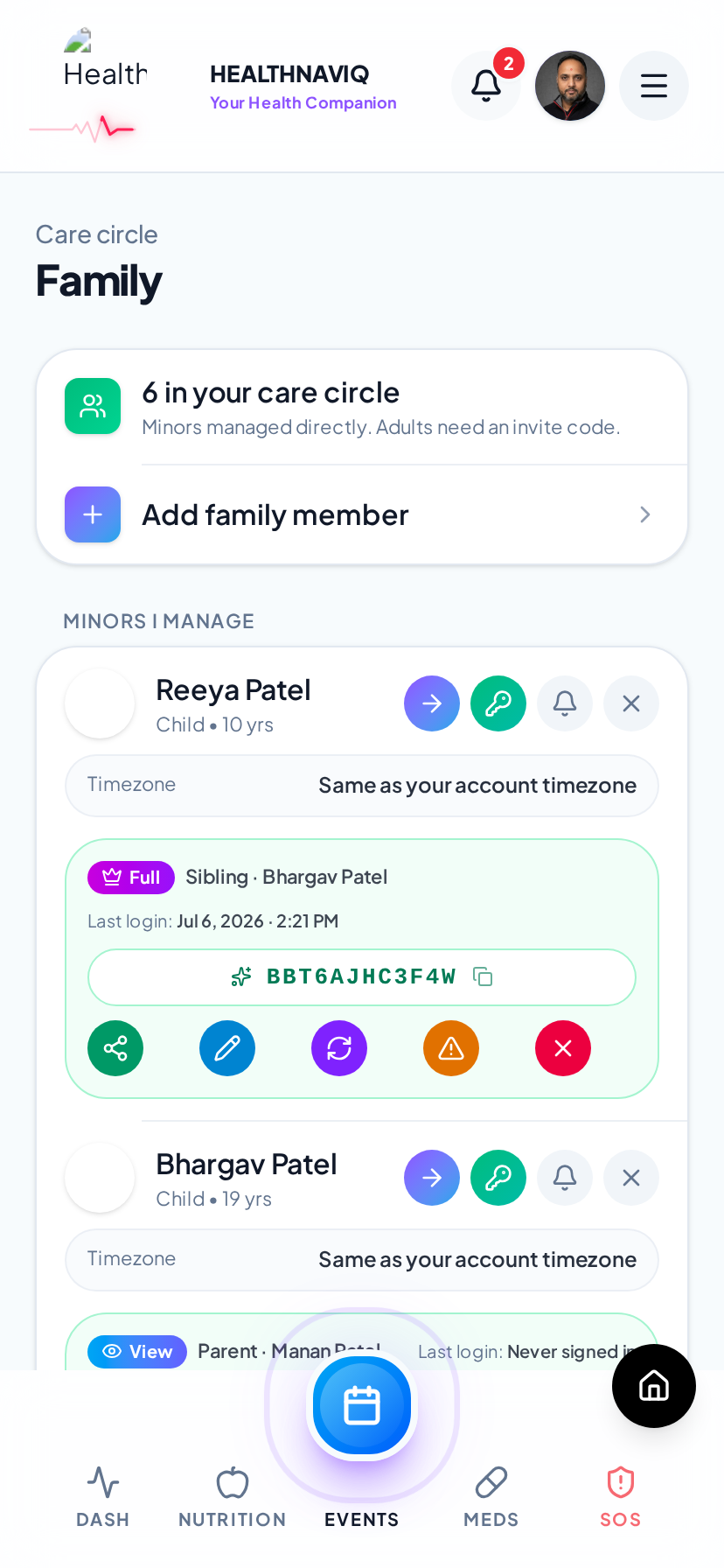 Family sharing screen