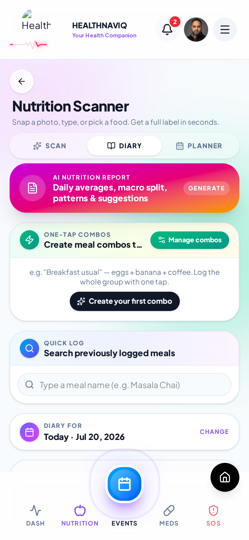 Daily nutrition diary