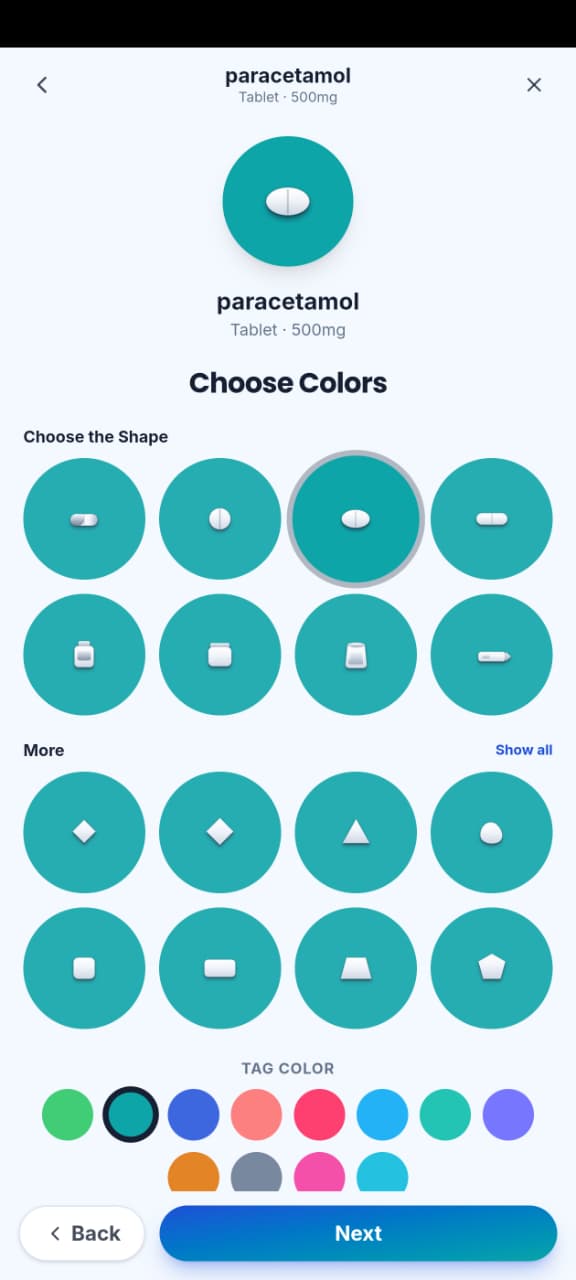 Choose medication shape and color